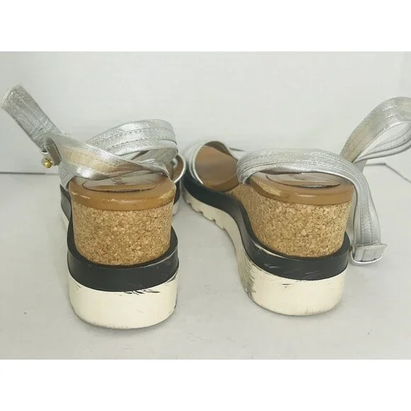 See By Chloe Glyn Platform Sandal Womens 39 US 8 Metallic Silver Espadrilles - Picture 6 of 11